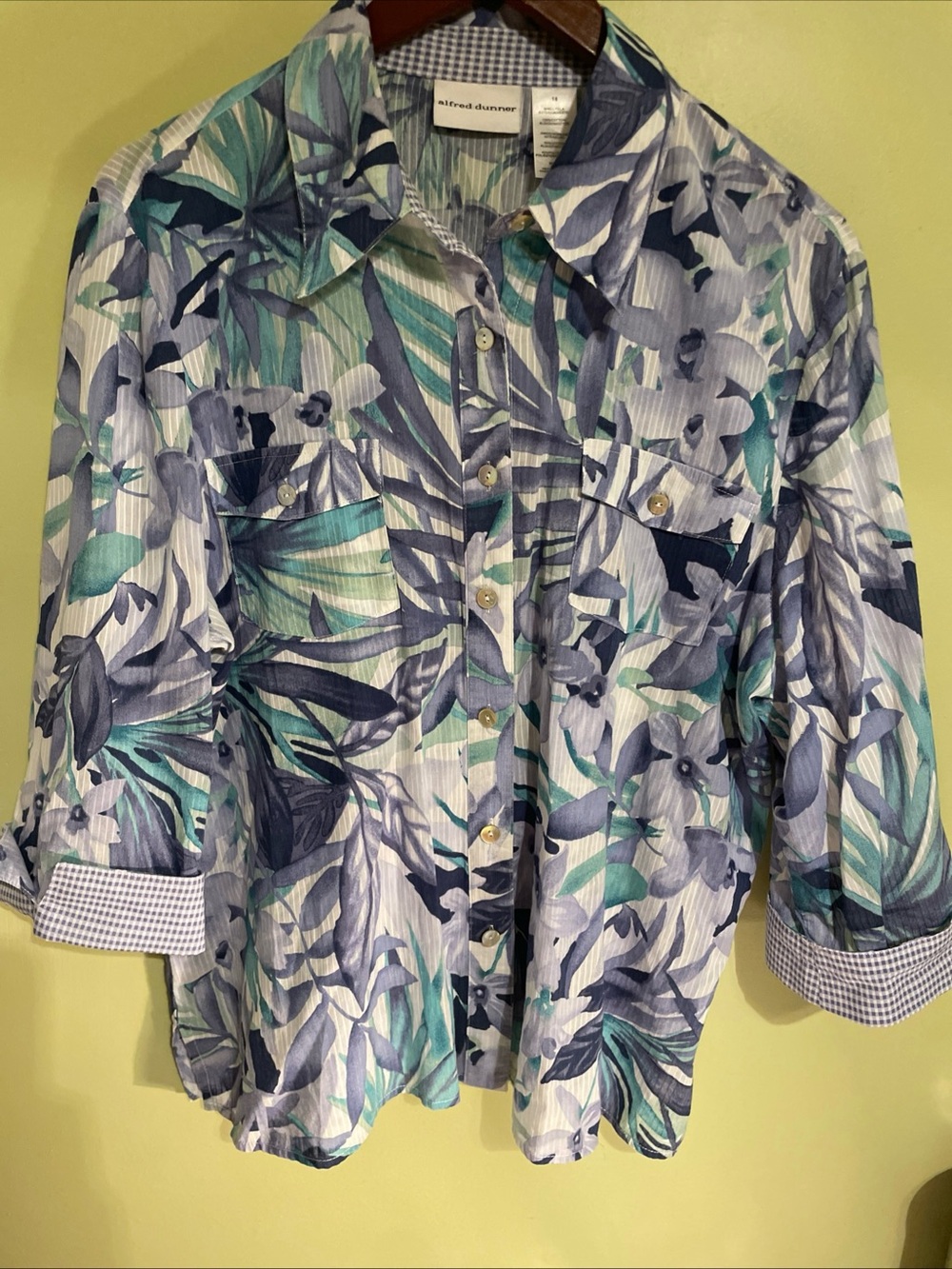Alfred Dunner Blue, Teal & Navy Floral Button-Up Shirt size 18